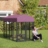 HKM-8911805 Outdoor Dog Kennel with Adjustable Bowls & Waterproof Cover, 7.9 X 4 X 6 Feet