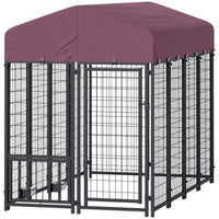 HKM-8911805 Outdoor Dog Kennel with Adjustable Bowls & Waterproof Cover, 7.9 X 4 X 6 Feet