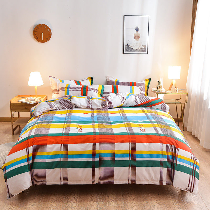 HKM-891283 Elegant Floral Themed 4-Piece Bedding Set - Twill Fabric with Reactive Print