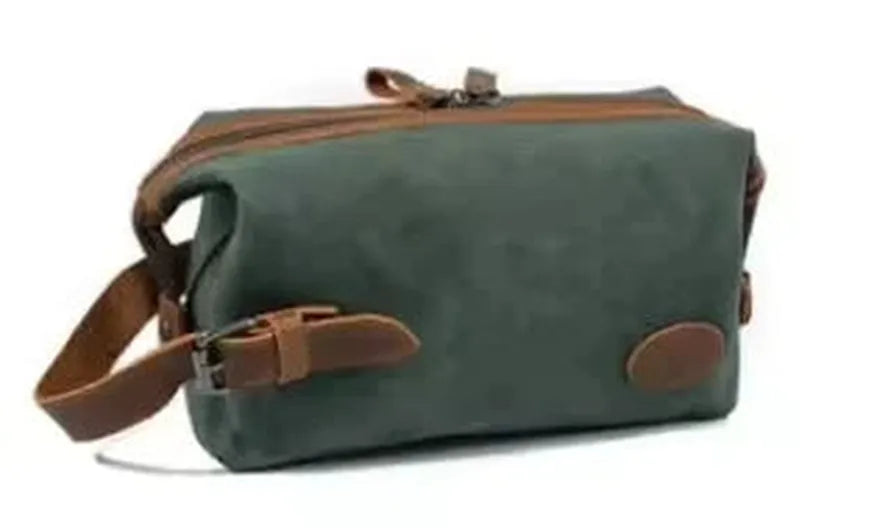 HKM-891347 Waterproof Canvas Travel Toiletry Bag for Men - Retro Style with Zipper Closure