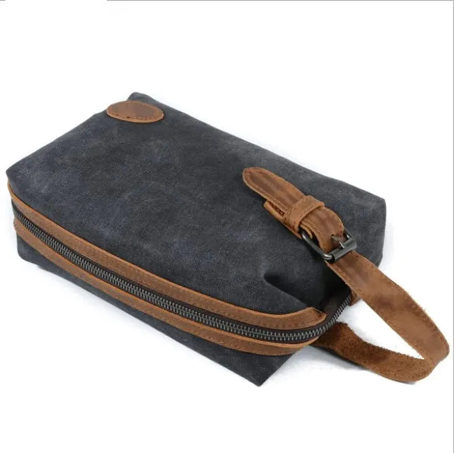 HKM-891347 Waterproof Canvas Travel Toiletry Bag for Men - Retro Style with Zipper Closure