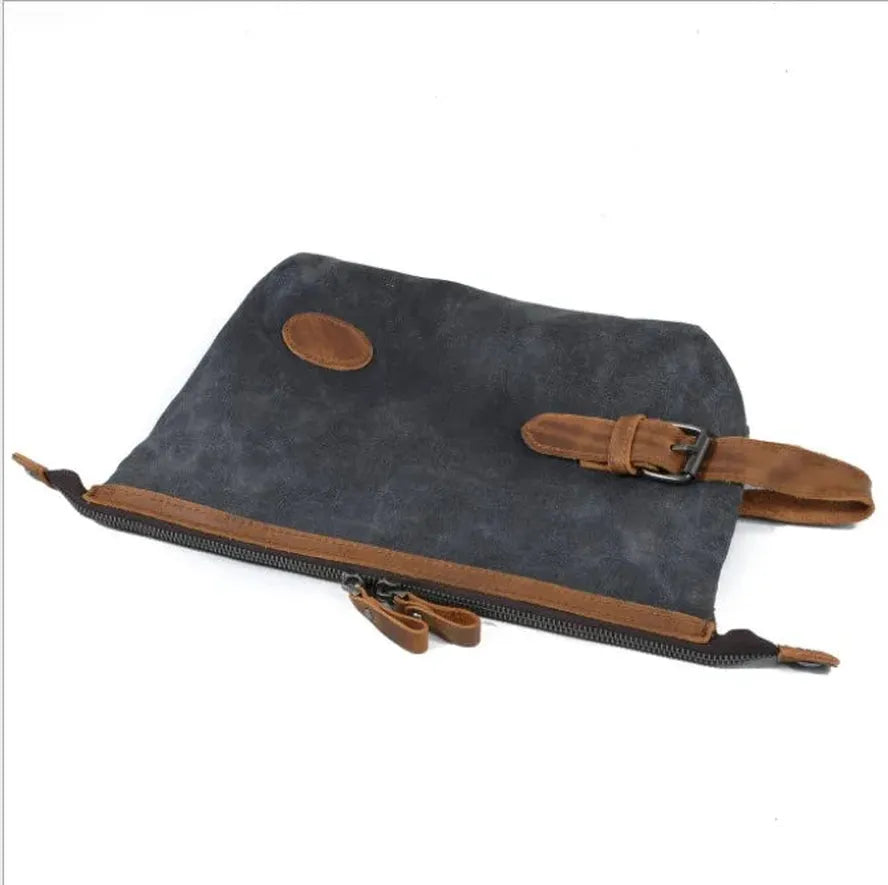 HKM-891347 Waterproof Canvas Travel Toiletry Bag for Men - Retro Style with Zipper Closure