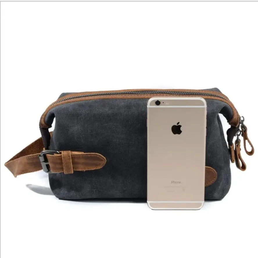 HKM-891347 Waterproof Canvas Travel Toiletry Bag for Men - Retro Style with Zipper Closure