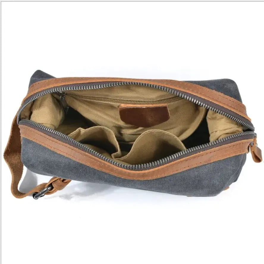 HKM-891347 Waterproof Canvas Travel Toiletry Bag for Men - Retro Style with Zipper Closure