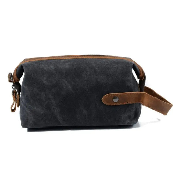 HKM-891347 Waterproof Canvas Travel Toiletry Bag for Men - Retro Style with Zipper Closure