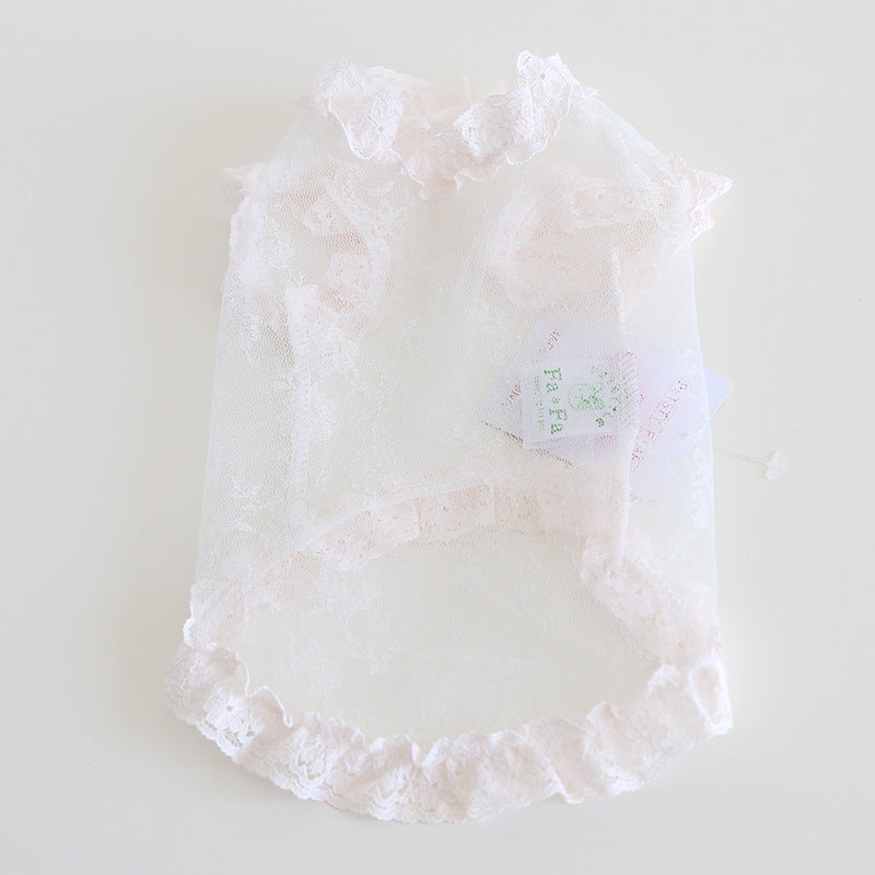 HKM-8913725 Lace Yarn Pet Vest for Dogs and Cats - Anti-Lint, Available in Pink, Apricot, and White, Sizes XS-XL