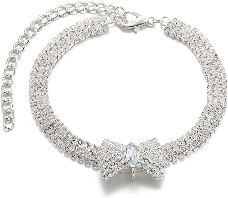 HKM-891475 Adjustable Crystal Bow Pet Collar for Small to Medium Dogs and Cats