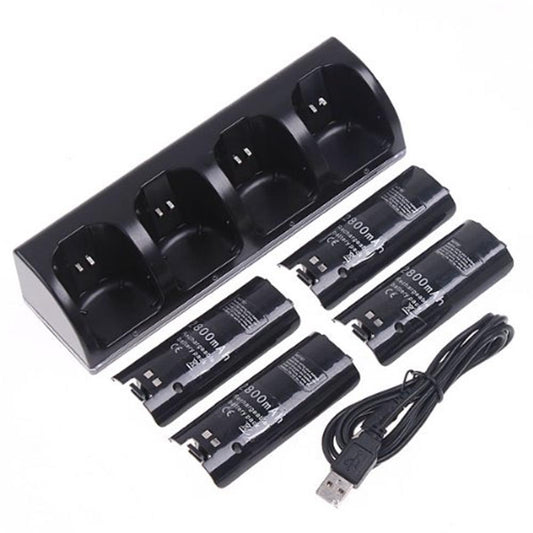 HKM-891475 WII Four-Port Charging Station with Rechargeable Batteries and USB Cable