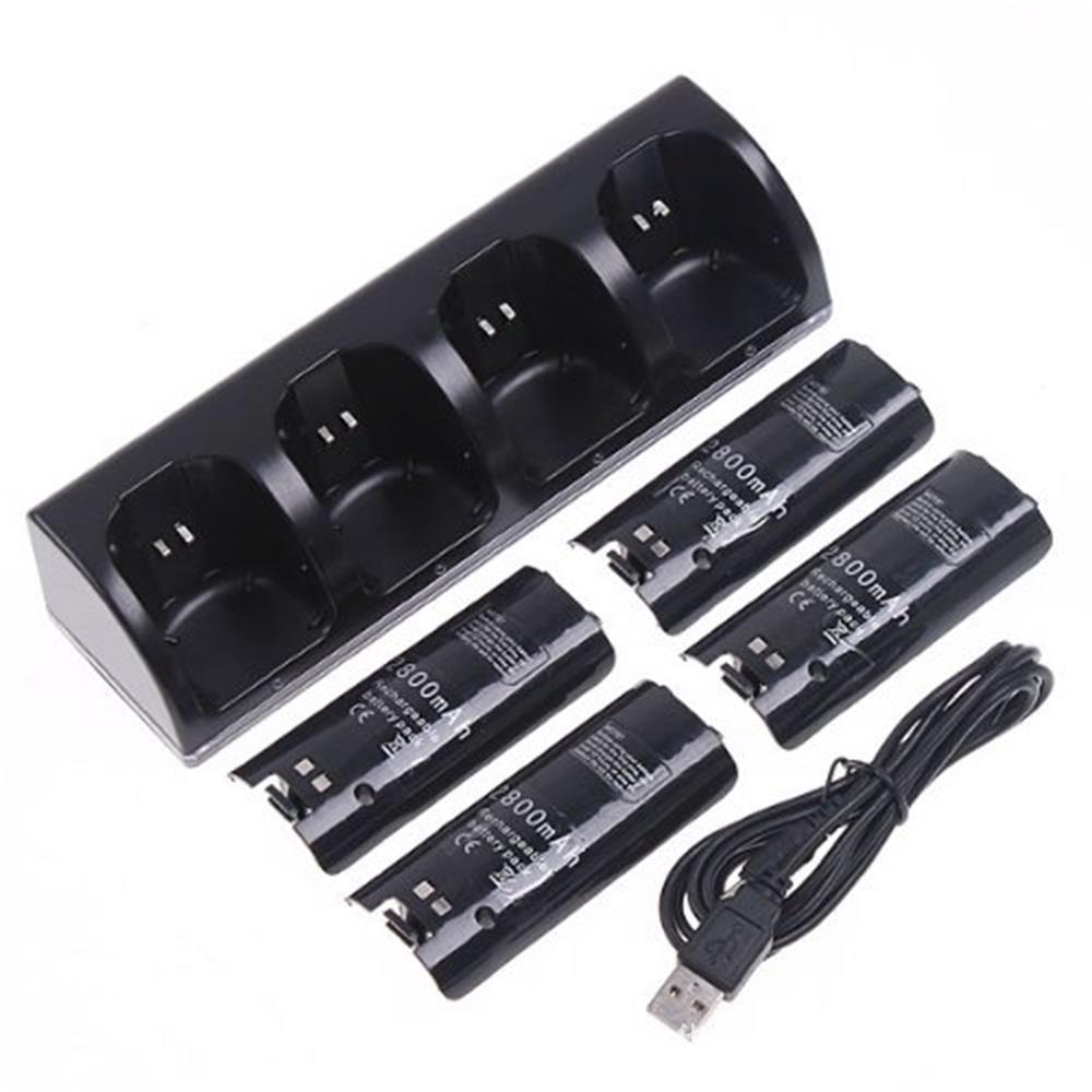 HKM-891475 WII Four-Port Charging Station with Rechargeable Batteries and USB Cable