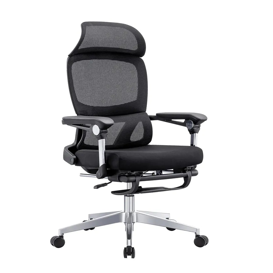 HKM-891539 Ergonomic Mesh Office Chair with Foot Rest and Massage Function, Swivelling Design for Comfort