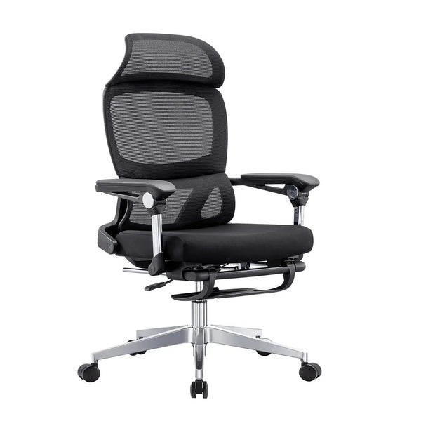 HKM-891539 Ergonomic Mesh Office Chair with Foot Rest and Massage Function, Swivelling Design for Comfort