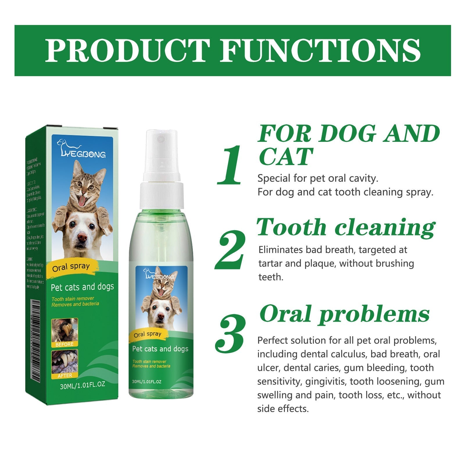 HKM-8915773 Pet Teeth Deodorant Spray for Halitosis Removal and Oral Cleaning - 30ml