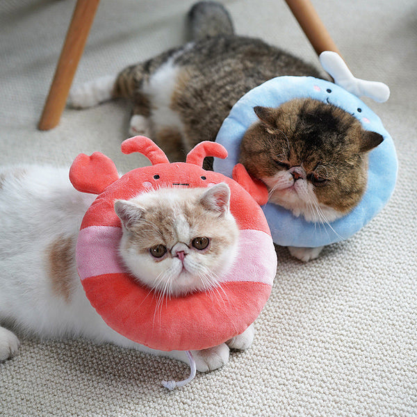 HKM-8915901 Soft Cloth Cat Shame Collar in Cartoon Design - Elizabethan Circle Style, Sizes S to L