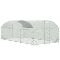 HKM-891603 Spacious Large Metal Chicken Coop with Waterproof Anti-UV Cover, Walk-In Chicken Run for Outdoor Use - 9.84 x 19.68 x 6.56 Ft