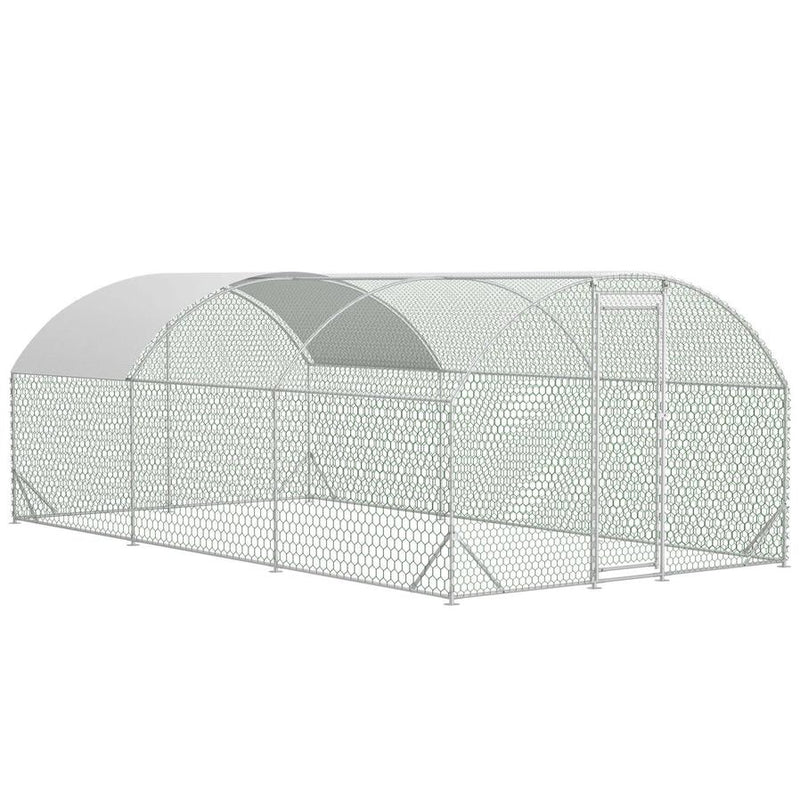 HKM-891603 Spacious Large Metal Chicken Coop with Waterproof Anti-UV Cover, Walk-In Chicken Run for Outdoor Use - 9.84 x 19.68 x 6.56 Ft