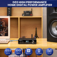 HKM-891795 150W Dual-Channel Bluetooth HiFi Amplifier with USB DAC and OLED Display for 2.1 Home Theatre System