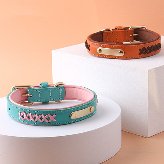 HKM-891795 Multicolor Adjustable PU Leather Dog Collar for Medium and Large Dogs