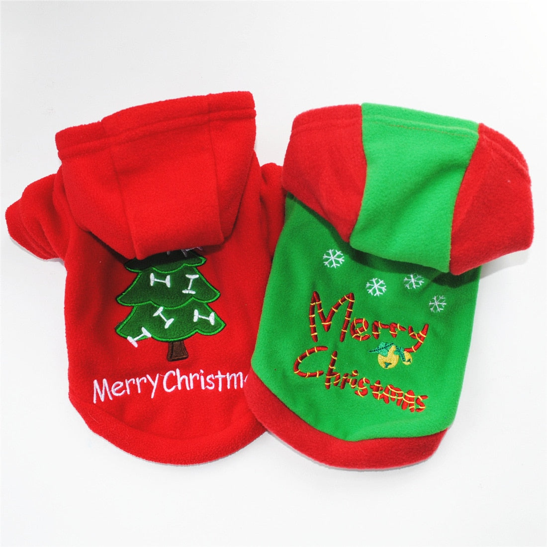 HKM-8918333 Thick Fluffy Hooded Jacket for Pets - Christmas Style in Red and Green