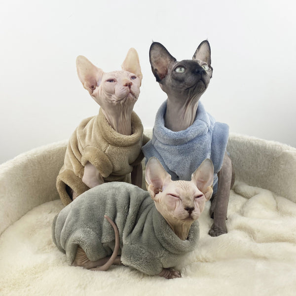 HKM-8918973 Flannel Thermal Jacket for Hairless Cats - Gray Blue Coffee Color, Size L to XXL