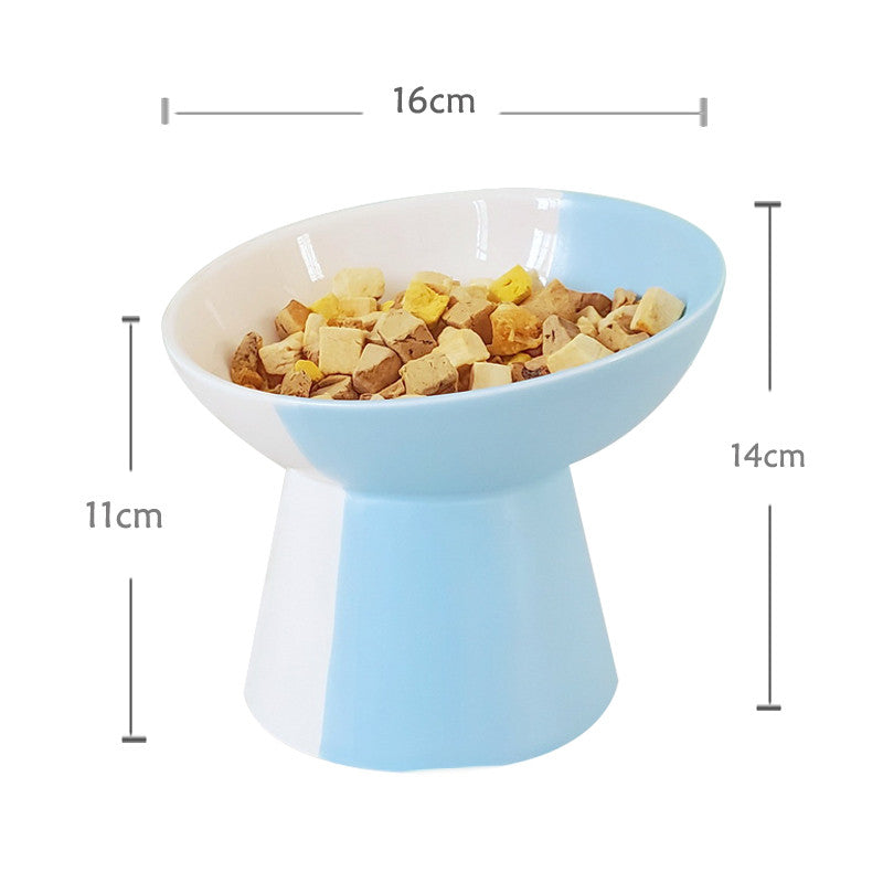 HKM-8919869 Ceramic Slant Mouth Dog and Cat Food Bowl Set in Color Block Design, Available in Multiple Colors