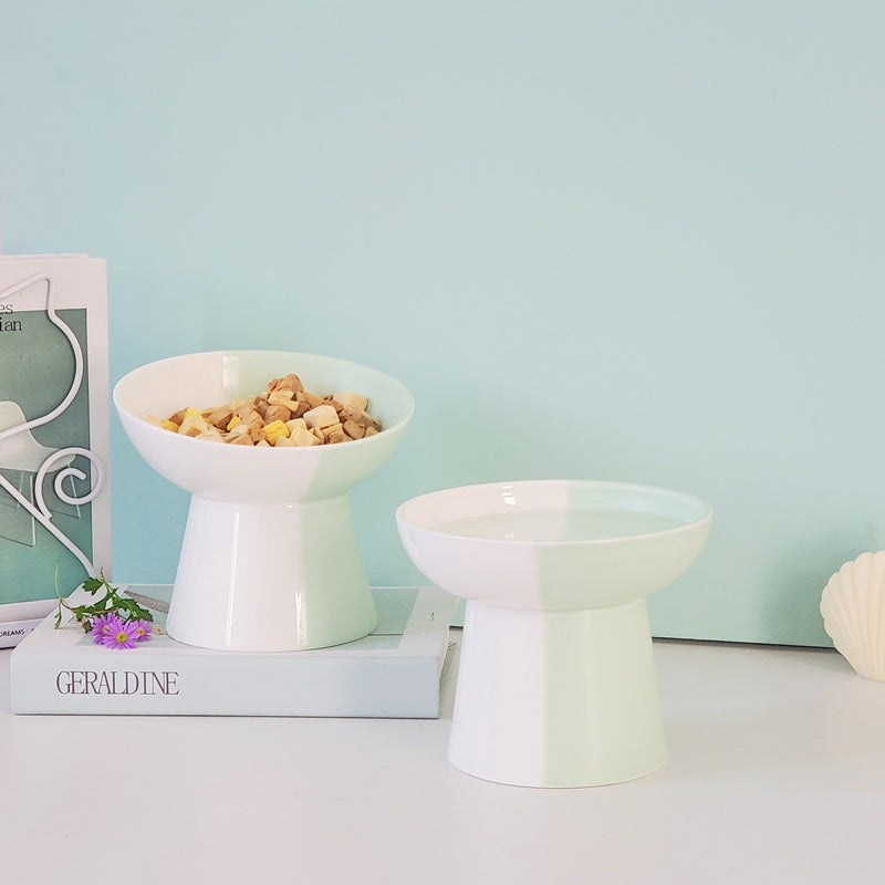 HKM-8919869 Ceramic Slant Mouth Dog and Cat Food Bowl Set in Color Block Design, Available in Multiple Colors