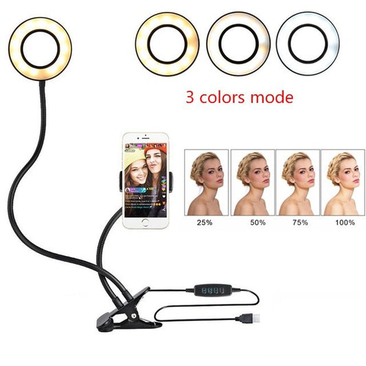 HKM-891987 Adjustable LED Selfie Ring Light with Universal Phone Holder and 360° Rotation, Perfect for Makeup and Photography