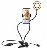 HKM-891987 Adjustable LED Selfie Ring Light with Universal Phone Holder and 360° Rotation, Perfect for Makeup and Photography