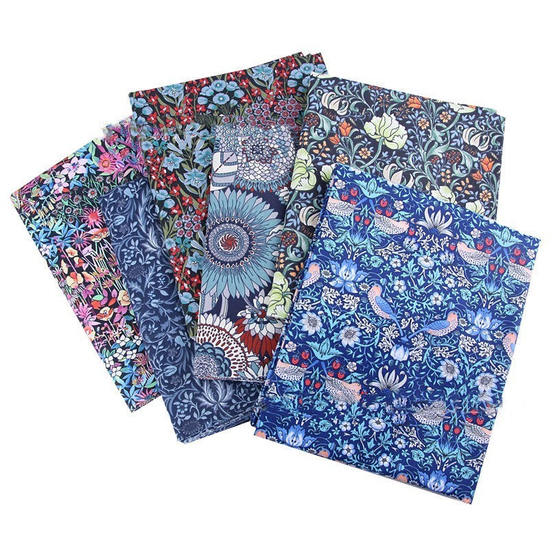 HKM-892115 Deep Blue Series Botanical Print 100% Cotton Twill Fabric - Bird Forest Design