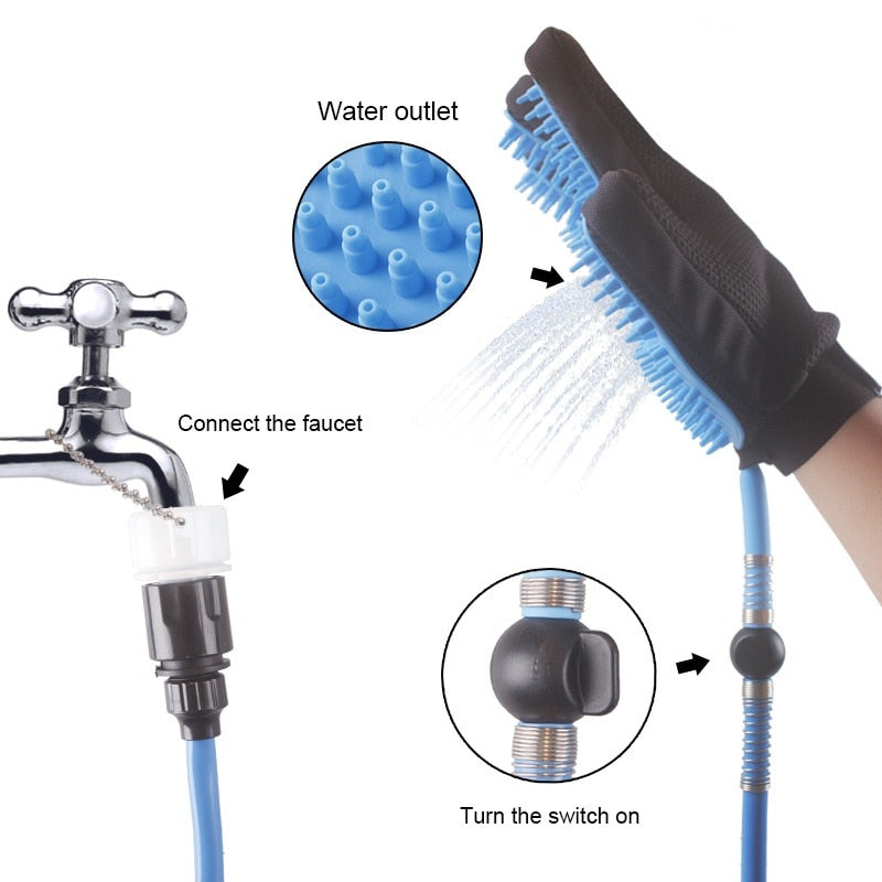 HKM-8921533 Handheld Pet Shower Head with Massage Gloves for Dogs, Cats, and Horses