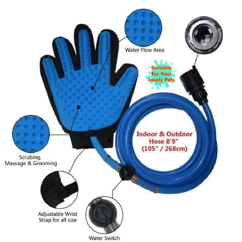 HKM-8921533 Handheld Pet Shower Head with Massage Gloves for Dogs, Cats, and Horses