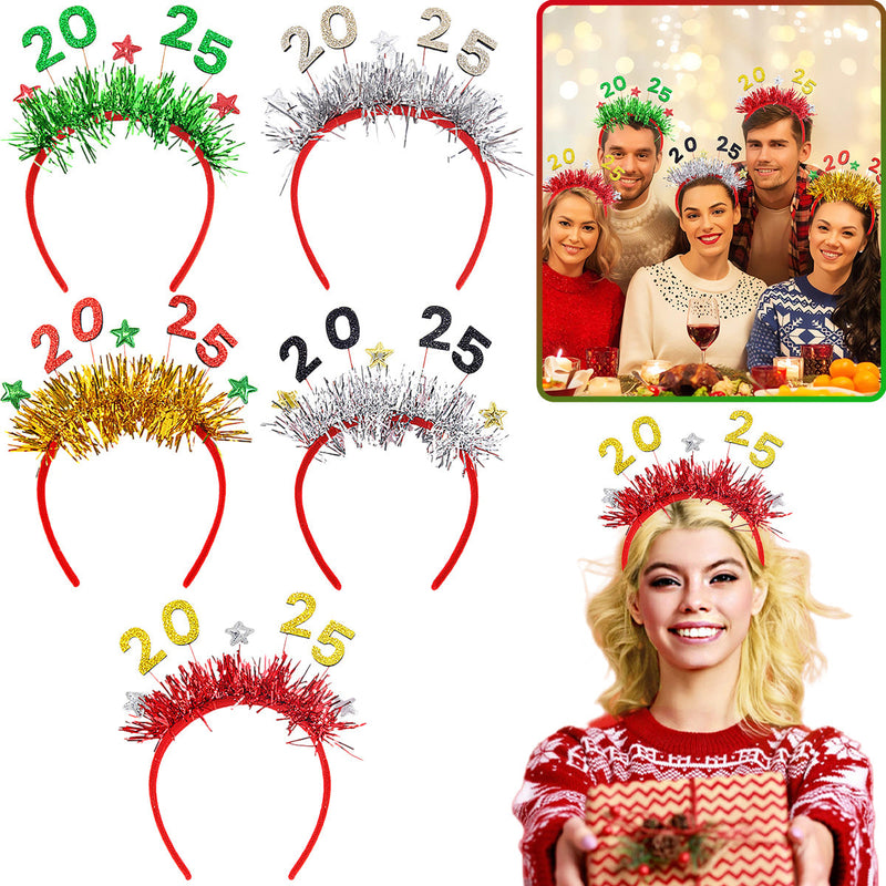 HKM-892243 Festive 5-Pack Christmas Headbands with Glitter Tinsel for Holiday Party Celebrations