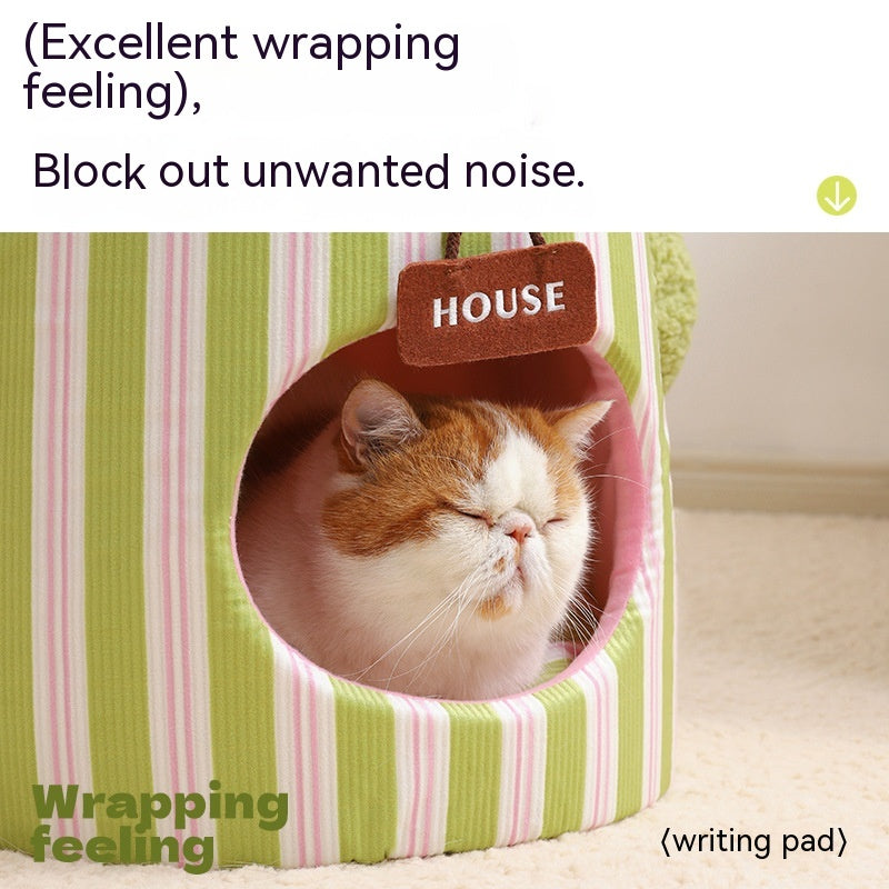 HKM-8923709 Cat Nest in Green and Orange Cauliflower Design, Soft Cloth Bed for Cats