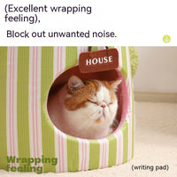 HKM-8923709 Cat Nest in Green and Orange Cauliflower Design, Soft Cloth Bed for Cats