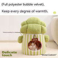 HKM-8923709 Cat Nest in Green and Orange Cauliflower Design, Soft Cloth Bed for Cats