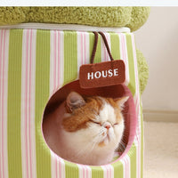 HKM-8923709 Cat Nest in Green and Orange Cauliflower Design, Soft Cloth Bed for Cats