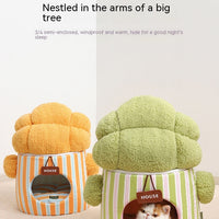 HKM-8923709 Cat Nest in Green and Orange Cauliflower Design, Soft Cloth Bed for Cats