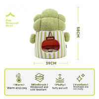 HKM-8923709 Cat Nest in Green and Orange Cauliflower Design, Soft Cloth Bed for Cats