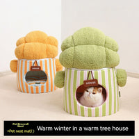HKM-8923709 Cat Nest in Green and Orange Cauliflower Design, Soft Cloth Bed for Cats