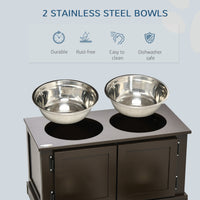 HKM-8925629 Elevated Dog Bowl with Storage for Large Dogs, Two Stainless Steel Bowls, Coffee