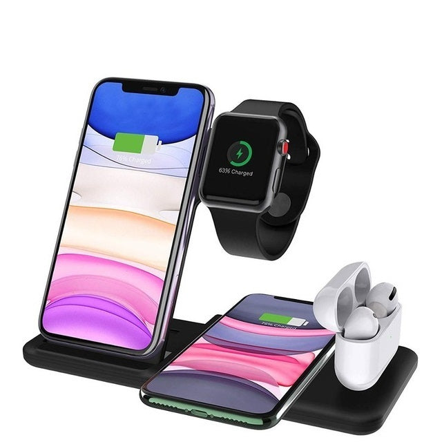 HKM-892627 Fast Charge Foldable Wireless Charger with Universal Mobile Phone and Headset Adapter, Black/White