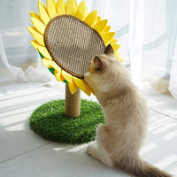 HKM-8926909 Sunflower Cat Scratching Post with Sisal-Covered Claw Scratcher and Artificial Grass Base