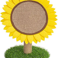HKM-8926909 Sunflower Cat Scratching Post with Sisal-Covered Claw Scratcher and Artificial Grass Base