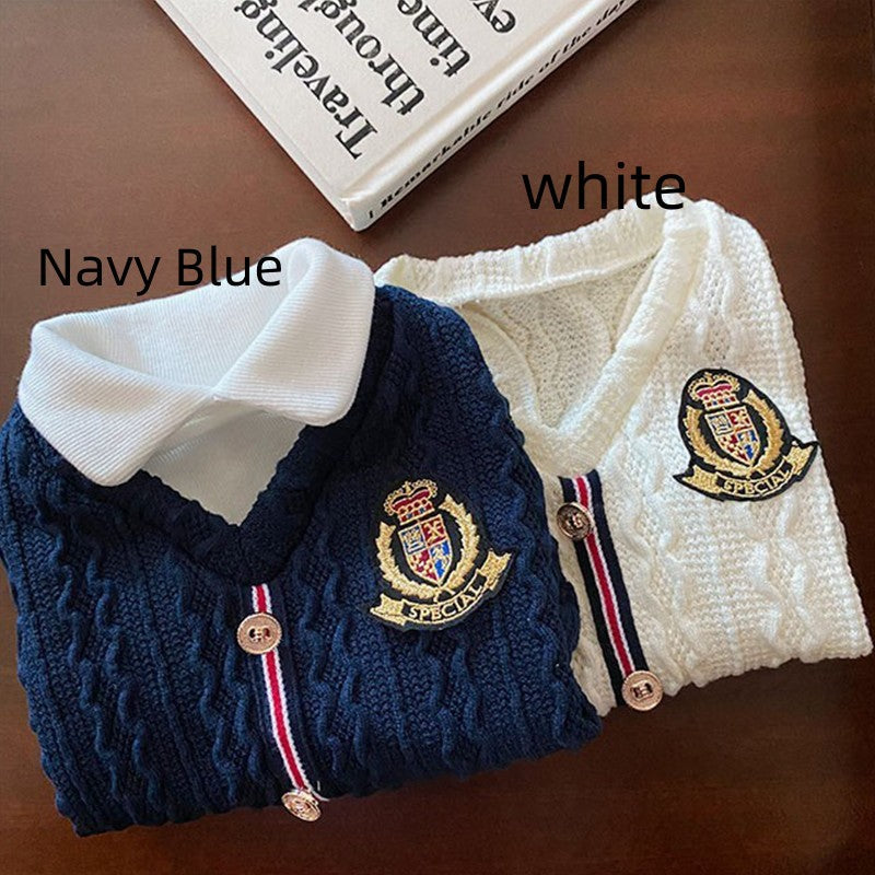 HKM-8927421 Blue and White Wool Two-Piece Dog Sweater Set for Small Dogs and Puppies