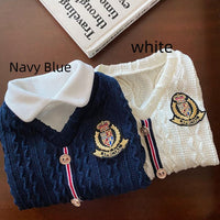 HKM-8927421 Blue and White Wool Two-Piece Dog Sweater Set for Small Dogs and Puppies