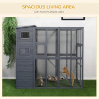 HKM-8929469 Extra Large 4-Story Gray Wooden Outdoor Catio with Ramps and Windows for Cats