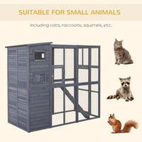 HKM-8929469 Extra Large 4-Story Gray Wooden Outdoor Catio with Ramps and Windows for Cats