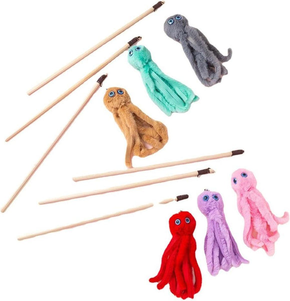 HKM-892947 Colorful Octopus Cat Toy with Long Stick for Indoor Kittens – Durable and Fun Play Accessory