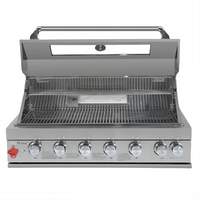 HKM-892947 Movable Outdoor Kitchen 6-Burner Gas BBQ Grill with 304 Stainless Steel Table Top and Built-In Features