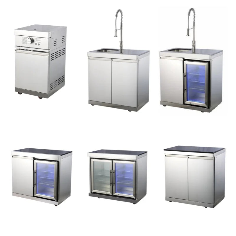 HKM-892947 Movable Outdoor Kitchen 6-Burner Gas BBQ Grill with 304 Stainless Steel Table Top and Built-In Features