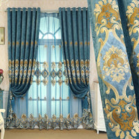 HKM-893139 Double-Sided Chenille Velvet Embroidered European Curtain - 2.7M Length